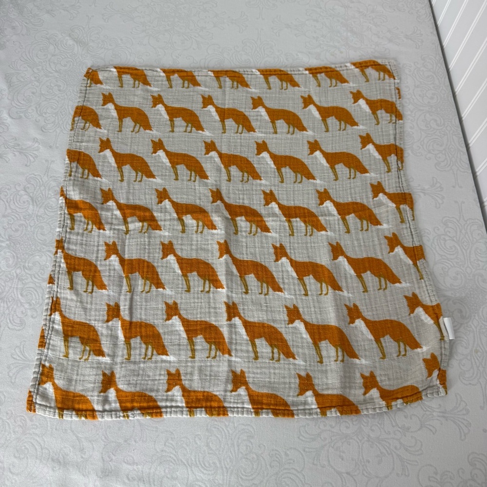 Milkbarn Organic Muslin Security Blanket Burp Cloth Washcloth Gray Orange Fox